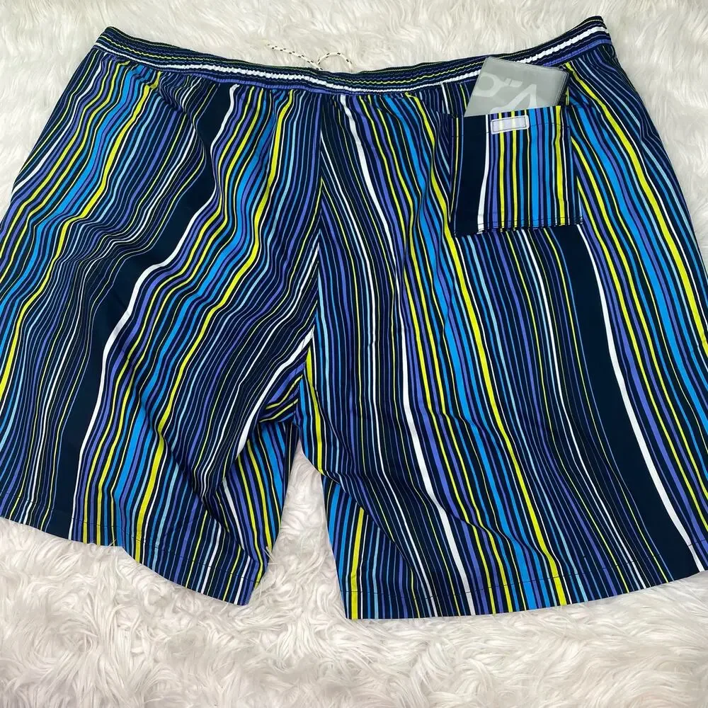 Psycho Bunny Men's Swim Trunks Size 5XLT Blue Stripe Dry Pocket NWT